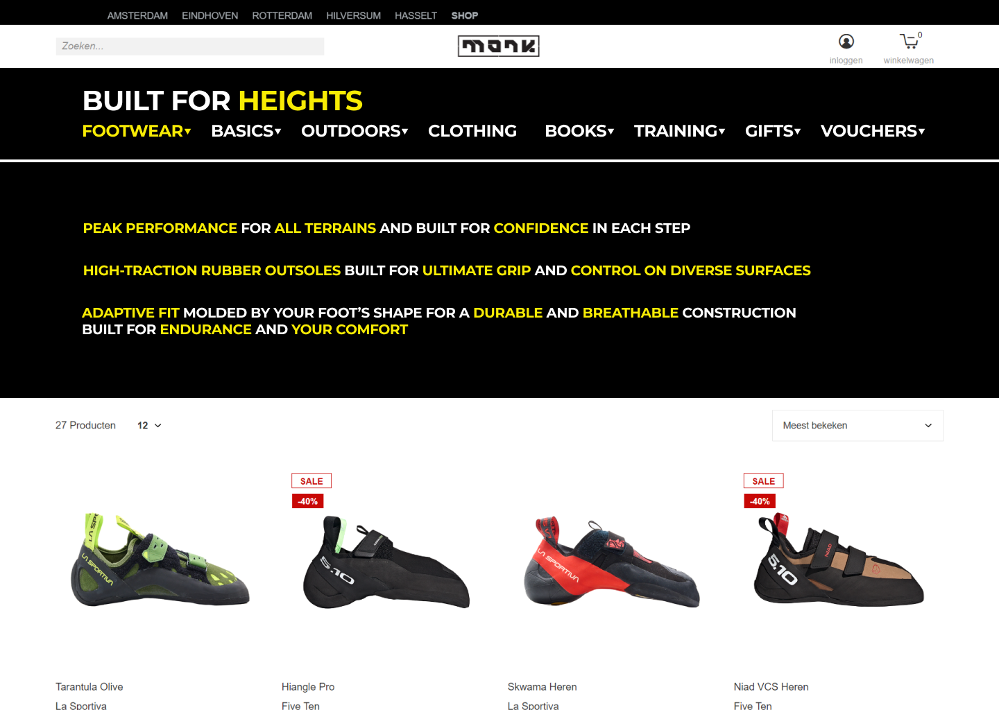 Webshop screenshot with Built For You message